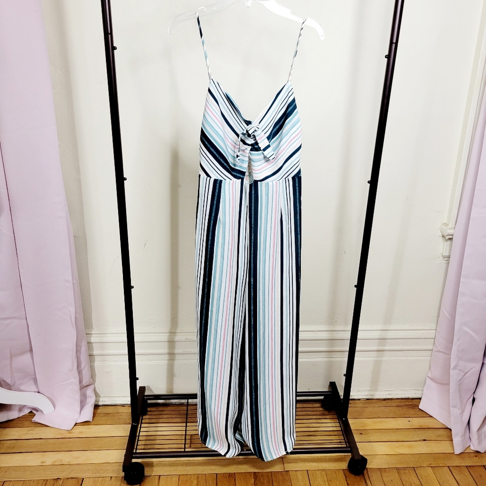 Stripe Jumpsuit with Spaghetti Straps and Cutout S